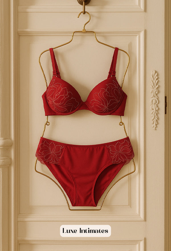 Crimson Bloom Embroidered Lingerie Set – Luxe Intimates Collection